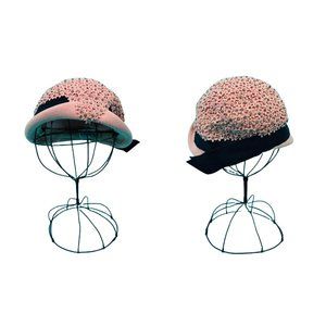 Vintage 1950s Pink Hat Floral Rhinestone Mohlfelder's Cap